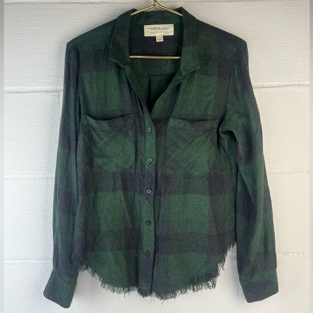 Cloth & Stone Green Checkered Flannel Shirt, XS